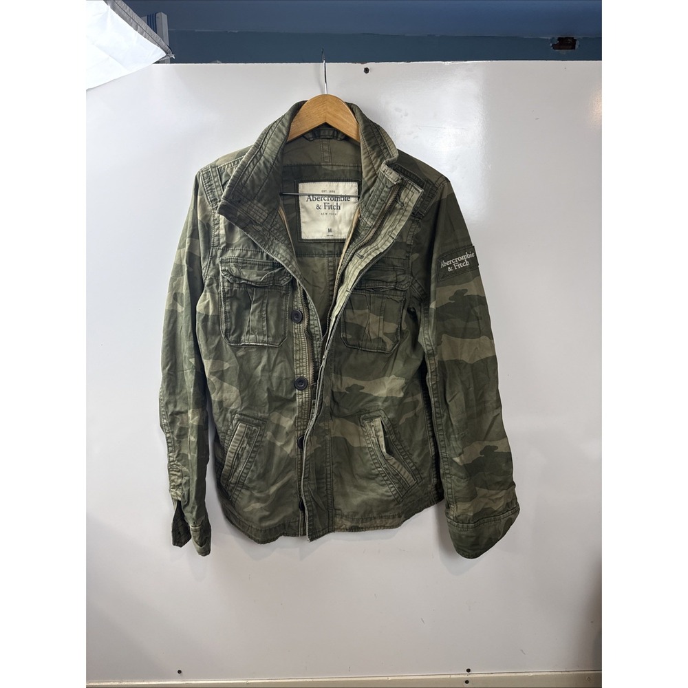 Abercrombie & Fitch Mens L Field Jacket Y2K Olive Green Camo Camouflaged Canvas